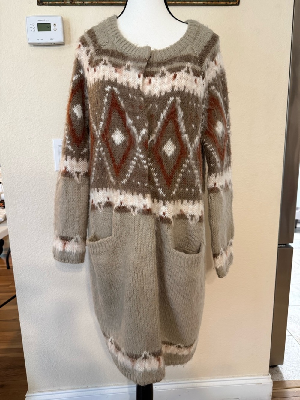 Free People Fair Isle Long Brown Women’s Frosted medium button Up Cardigan